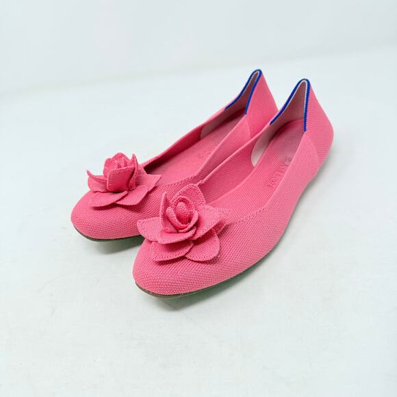 Rothy’s Pink Rose Flower Flats Knit Ballet Shoes Women’s Size 8 - Picture 1 of 10